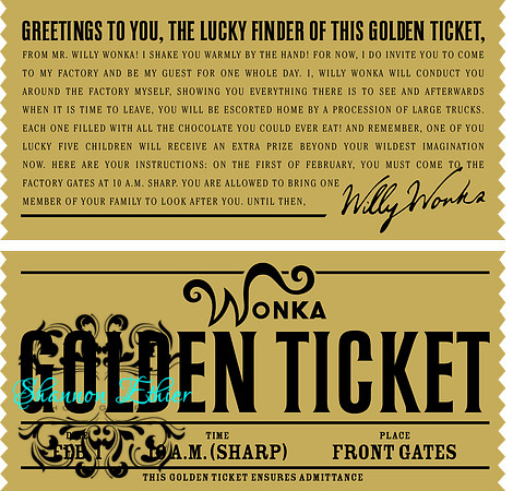 Willy Wonka Golden Ticket Printable